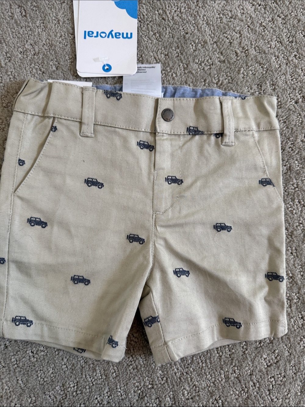 Mayoral Khaki Shorts with Navy Car Print